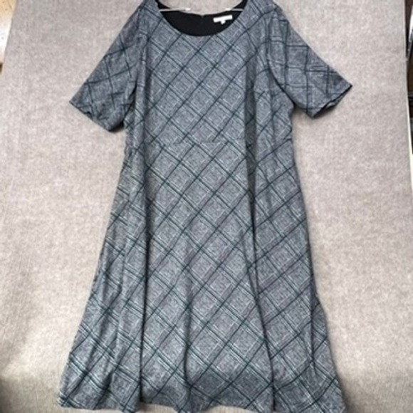 Sandra Darren 24W Gray Green Plaid Career Midi Dress Casual Work Party - Picture 1 of 8